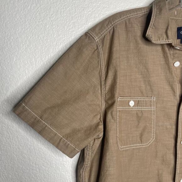 GAP Mens Shirt Size L Light Brown Short Sleeve Collared Button Down Unlined - Picture 9 of 15
